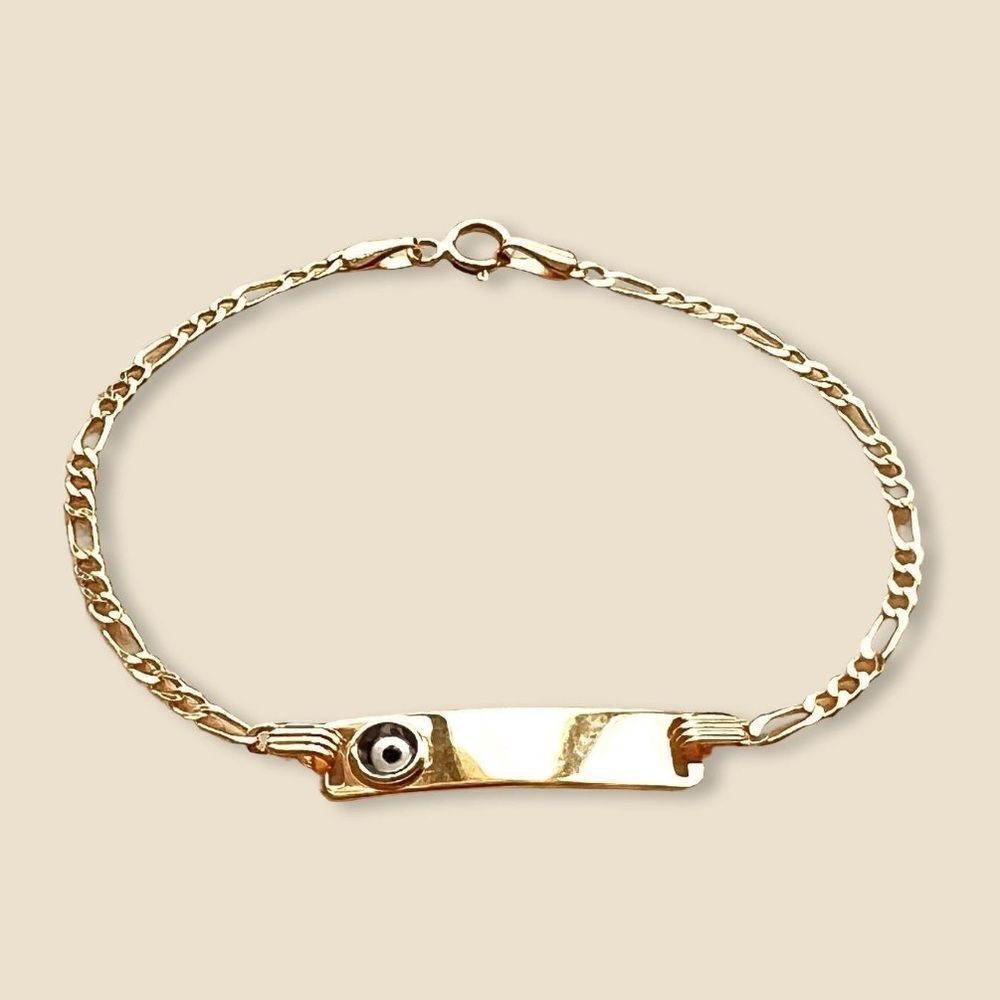 14k solid yellow gold kids bracelet | evil eye ID baby Bracelet |
